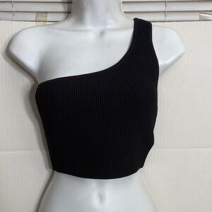 Aritzia Babaton Black Sculpt Knit Top Sculpt Knit One-Shoulder Cropped Tank
